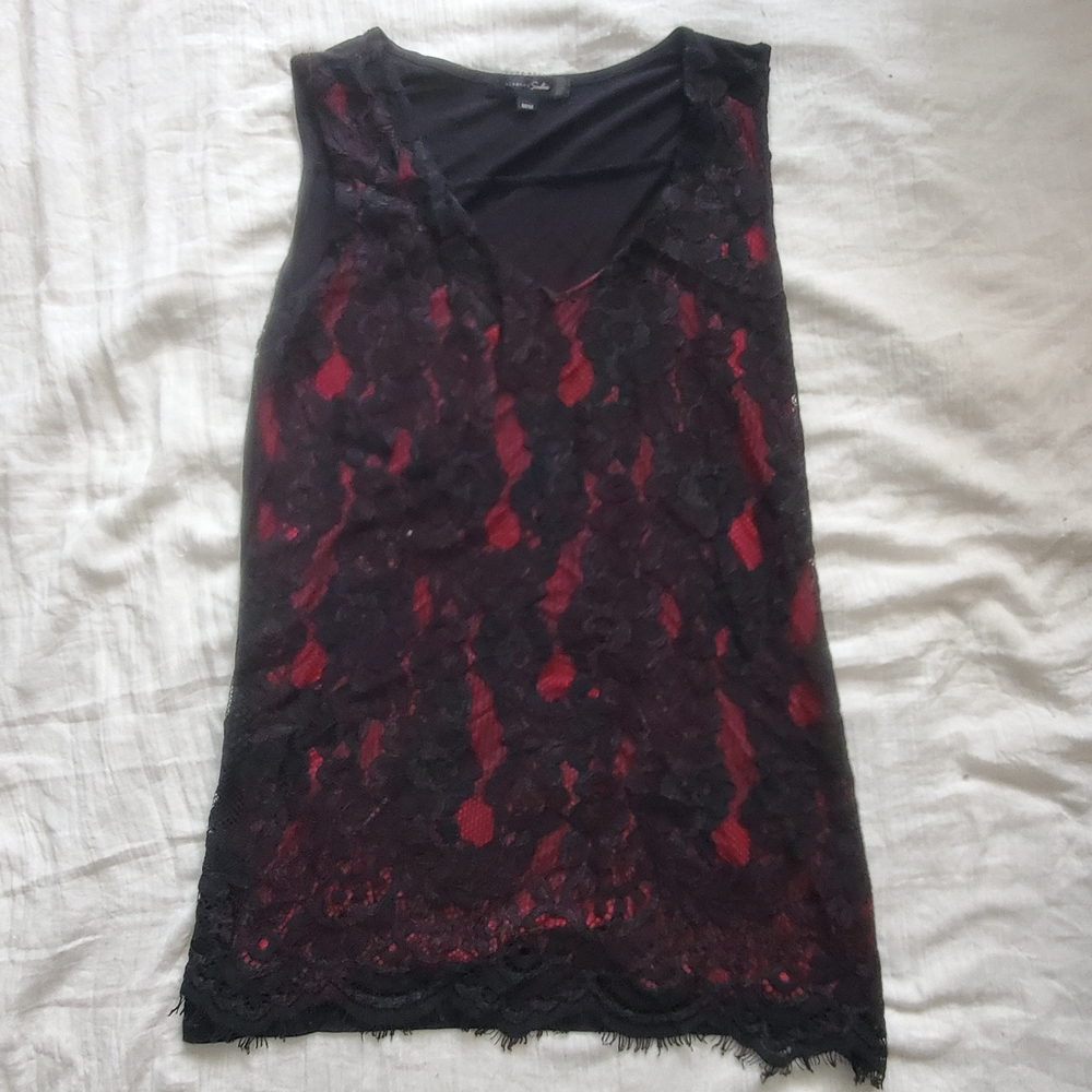 Sloane & Sadie Black and Red Lace Sleeveless Dress Size M